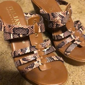 Brown wedges snake skin straps